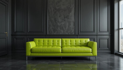 Lime Green Sofa in Modern Dark Room: Interior Design Inspiration .
