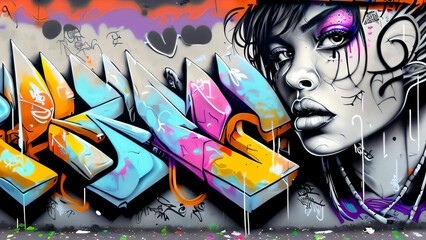 Fototapeta premium Colorful Urban Graffiti Wall with Abstract Street Art Design