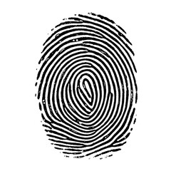 Black fingerprint illustration with detailed lines on white background  