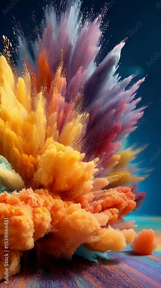 Poster colorful powder explosion with vibrant hues and dynamic motion, creating an abstract and artistic di