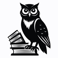 Scholarly Owl Perched on Stack of Books Symbolizing Wisdom and Learning with Clean Silhouette Design Ideal for Educational Logos