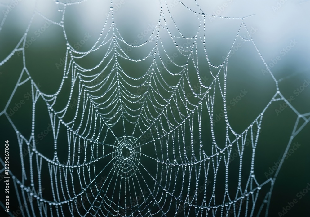 Poster morning dew on cobweb. tiny moisture beads illuminate a delicate silken lattice. this macro capture 