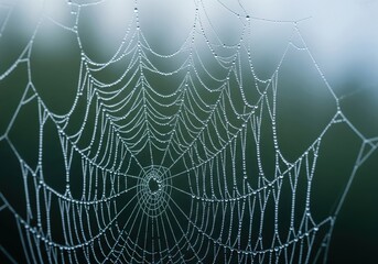 Morning Dew on Cobweb. Tiny moisture beads illuminate a delicate silken lattice. This macro capture evokes pristine nature and the fragile artistry of dawn.