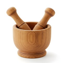Rustic Wooden Mortar and Pestle Set for Grinding and Cooking Herbs and Spices, Isolated