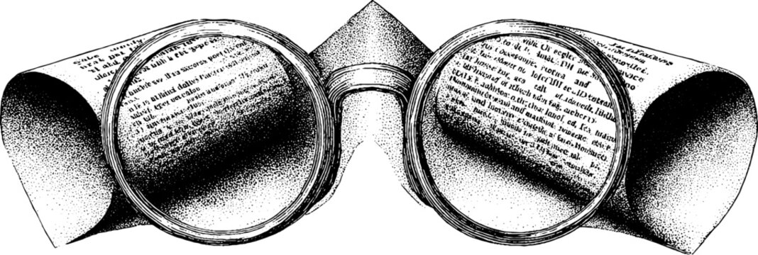 Artistic glasses with open newspaper in dotwork tattoo style