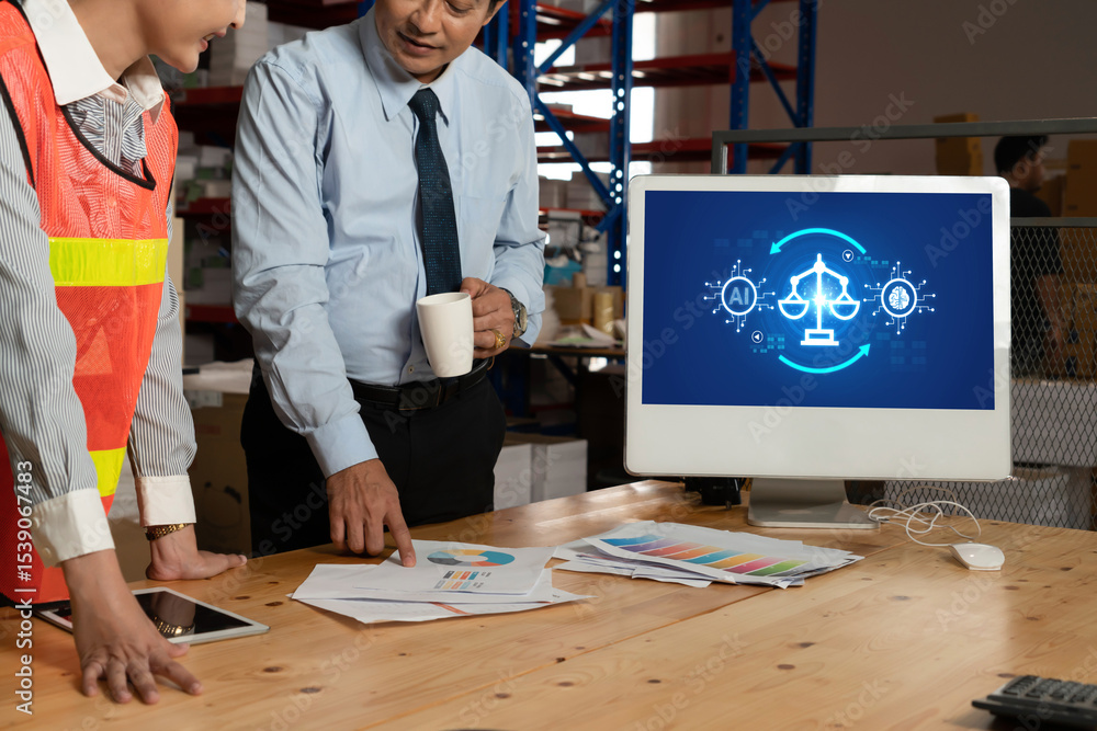Poster ai ethics responsibility standard law and rules on computer screen provide report of ai ethic transp