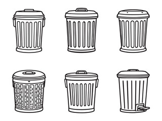 Metal Trash Can Line Art Vector