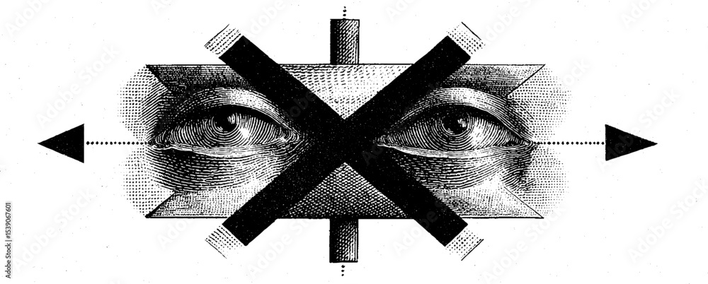 Poster abstract eye geometry: cross and lines in flat style for design and art concepts