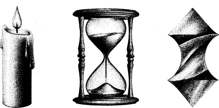 Intricate dotwork tattoo design with hourglass and candle wax elements for artistic expression