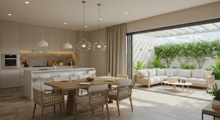 Bright indooroutdoor living space scene