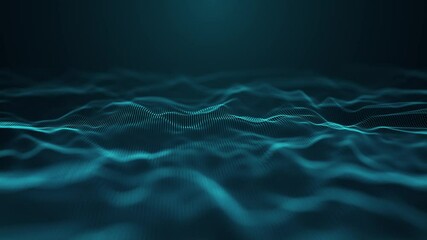 Abstract digital wave pattern that features moving illuminated blue dots on a dark background creating depth. Interlacing effect. 4K animation - Powered by Adobe