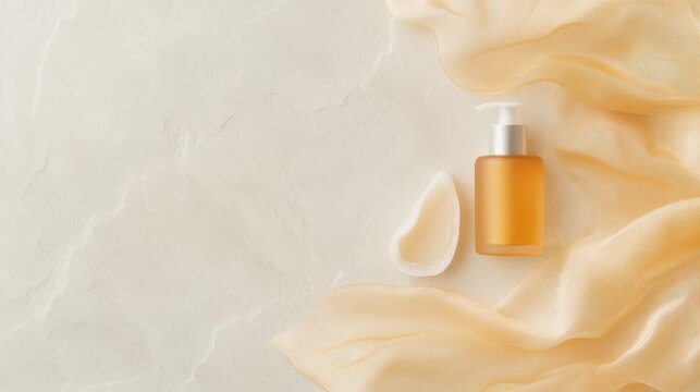 Luxurious haircare essentials arranged elegantly on a soft fabric backdrop, emphasizing minimalist beauty and sophistication