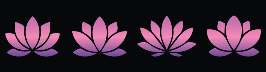 Lotus flower silhouettes in soft pink tones on black background, symbolic of peace, meditation, and spiritual balance