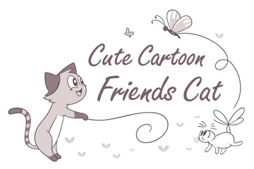 Cute cartoon cat friends illustration