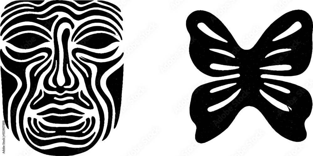 Poster abstract face and butterfly design with breeze elements for creative projects