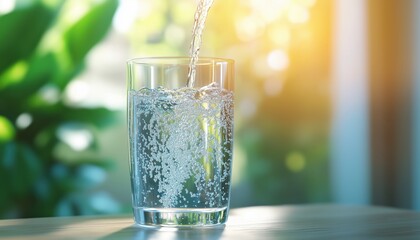 Natural Lighting And Sunlight Adding Warmth And Glow To Glass Of Water On Wooden Table, Creating A Refreshing Scene.