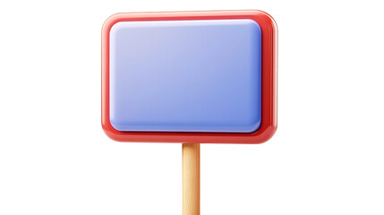 3d cartoon placard on stick. Isolated on white background. Plastic style icon
