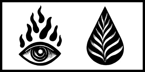 Obraz premium Mystical symbols: alchemical flame and eye with triangle motif for spiritual design