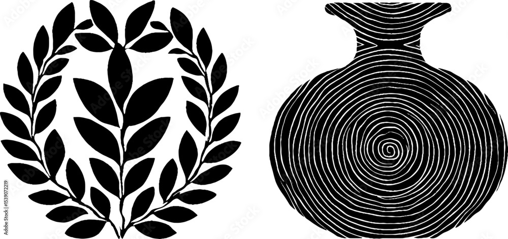 Poster classical design elements: laurel crown and amphora handle for artistic and decorative use