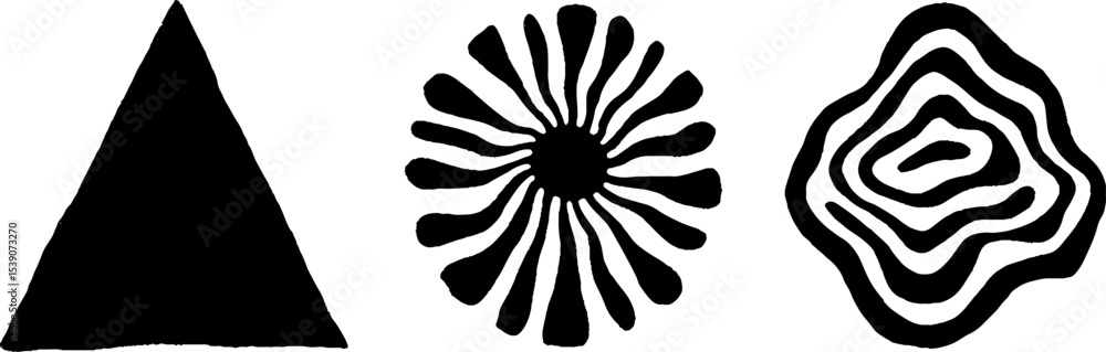 Poster abstract geometric shapes with asymmetric triangle, radiating echo lines, and orbit pattern design