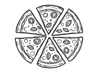 pizza margherita minimal line art design