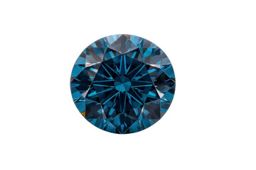 Stunning blue diamond gemstone with intricate facets and brilliant cut, showcasing its deep blue hue and sparkling clarity. gemstone round shape enhances its elegance and allure