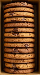 Stack of Chocolate Chip Cookies in a Brown Box
