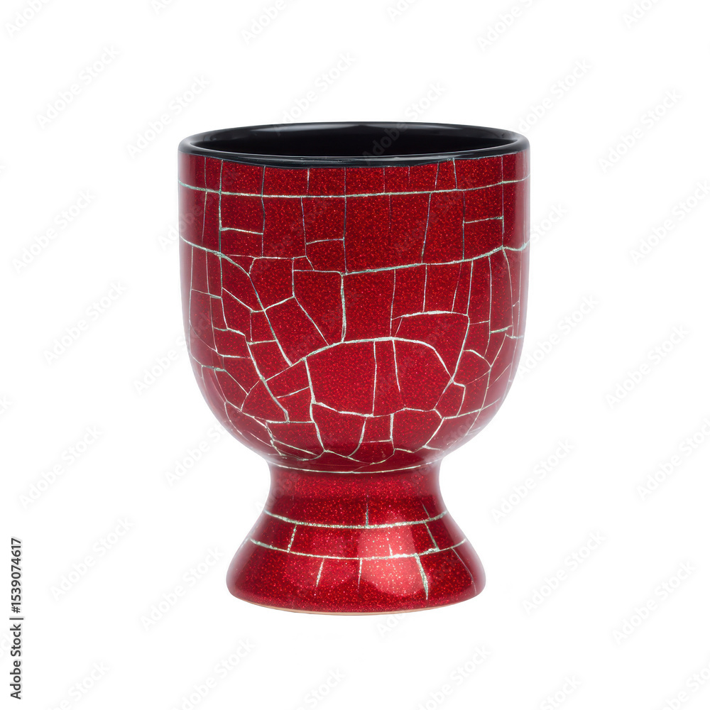 Poster red mosaic patterned goblet with glossy finish and cracked design, creating elegant and artistic app