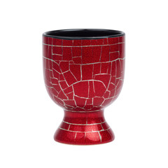Red mosaic patterned goblet with glossy finish and cracked design, creating elegant and artistic appearance. goblet has wide bowl and sturdy base, perfect for decorative use