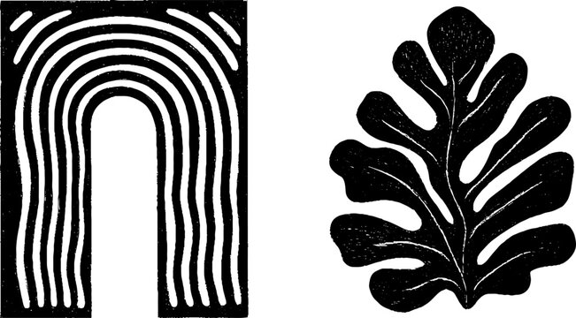 Abstract bronze door and fig leaf architrave design for creative art projects