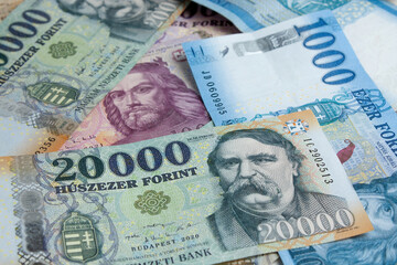 Hungarian forint banknotes close-up
