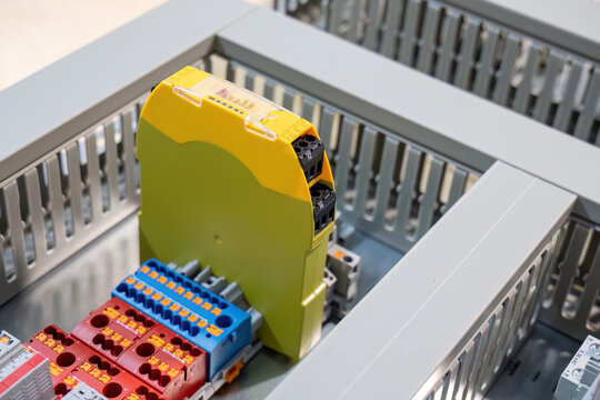 Industrial safety relay module in control cabinet
