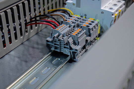 Wired terminal blocks in industrial control panel
