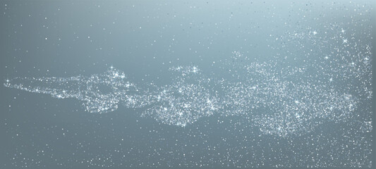 Dust silver glitter confetti dots rain. Sparkling glitter border, party tinsels shimmer, holiday lights background design, festive frame. Rich silver metallic lights wave.