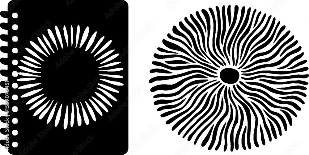 Poster artistic clock face and notebook edge with intricate tea ring design for creative projects