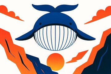 Fantasy frontiers, surrealism whale mopping ocean trash – perfect for environmental awareness illustration, music cover, fish festival