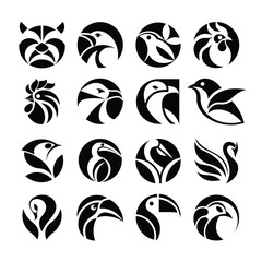 Set of Bird icon vector Silhouette illustration