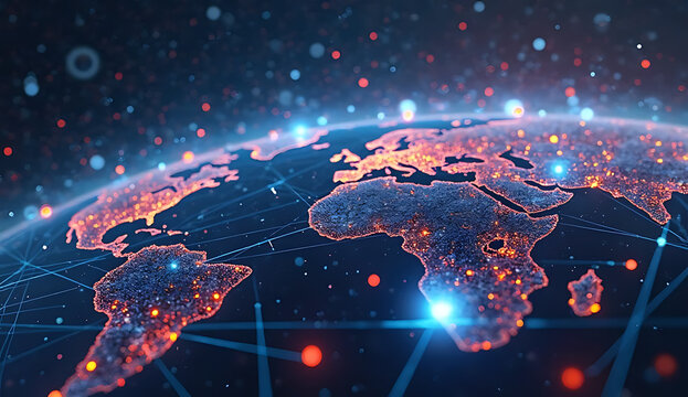 world map with binary code