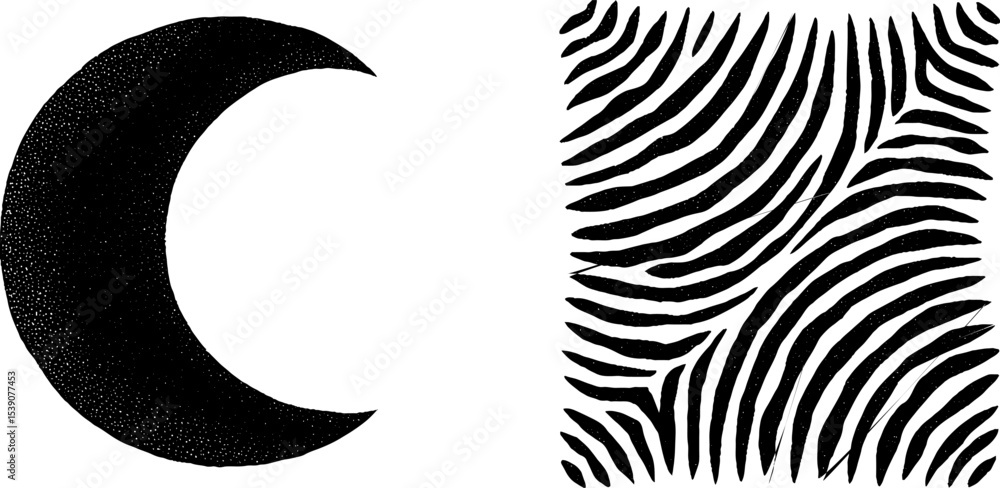 Poster abstract design featuring crescent moon and spiral shell tide patterns for creative projects