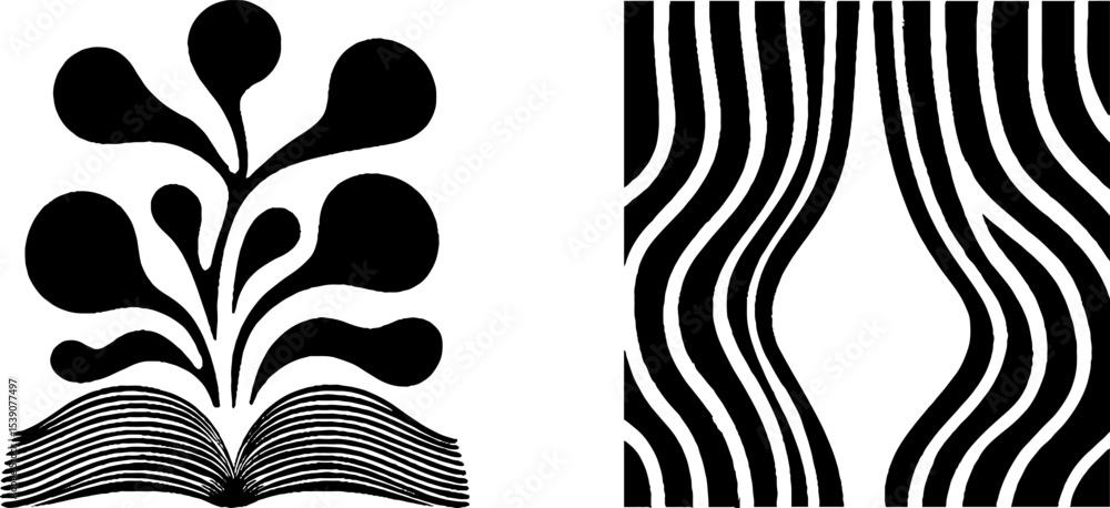 Poster abstract design with flowing curtains and open book motif for artistic inspiration
