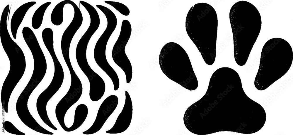 Poster Minimalist dog ear pattern and paw print with collar loop design elements
