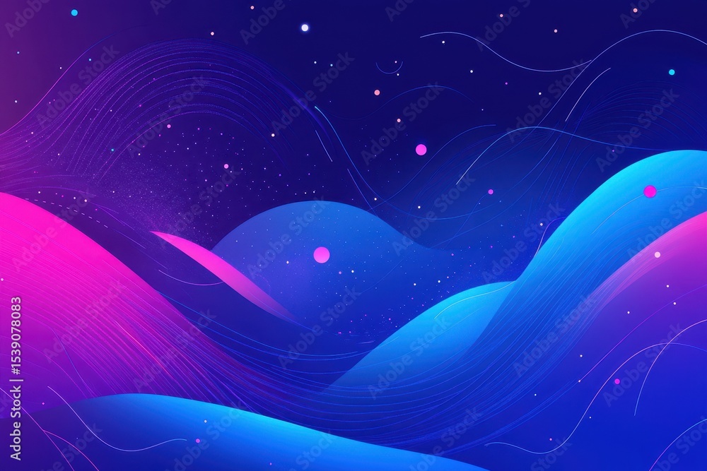Poster rotating blue glowing gradient lines and shapes create a mesmerizing visual experience in a cosmic a