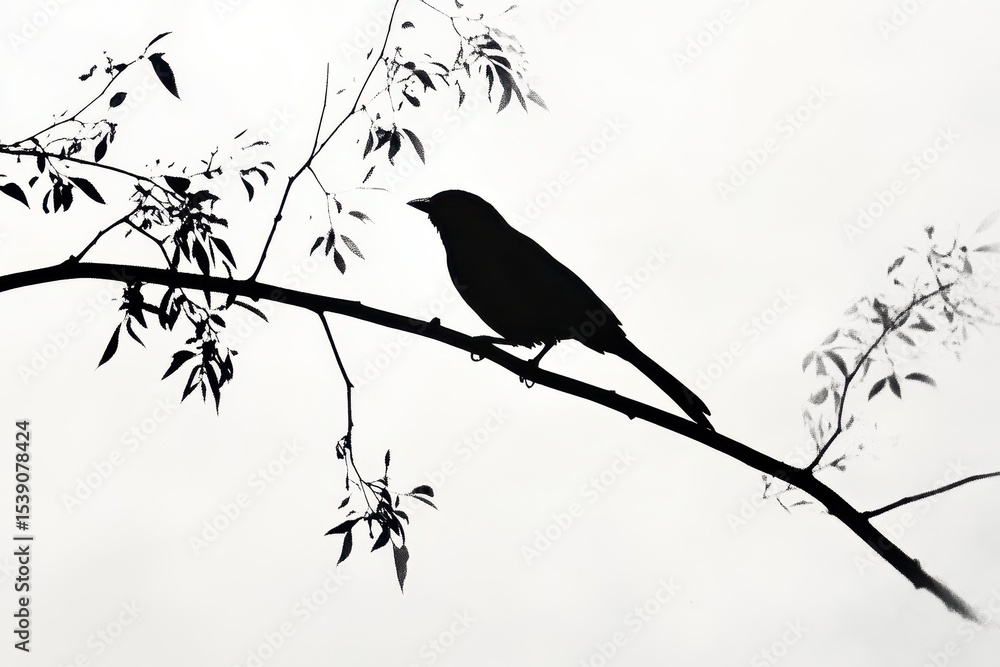 Poster bird perched on a twig while chirping softly in a serene morning atmosphere, bird chirping on a twig