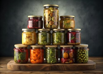 Assortment of homemade canned vegetables and preserves