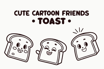 Cute cartoon toast friends illustration