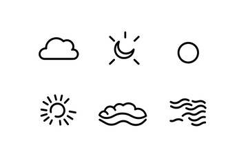 Weather Icon Set: A collection of simple, minimalist weather icons, perfect for conveying various atmospheric conditions, including the sun, moon, clouds, and wind.
