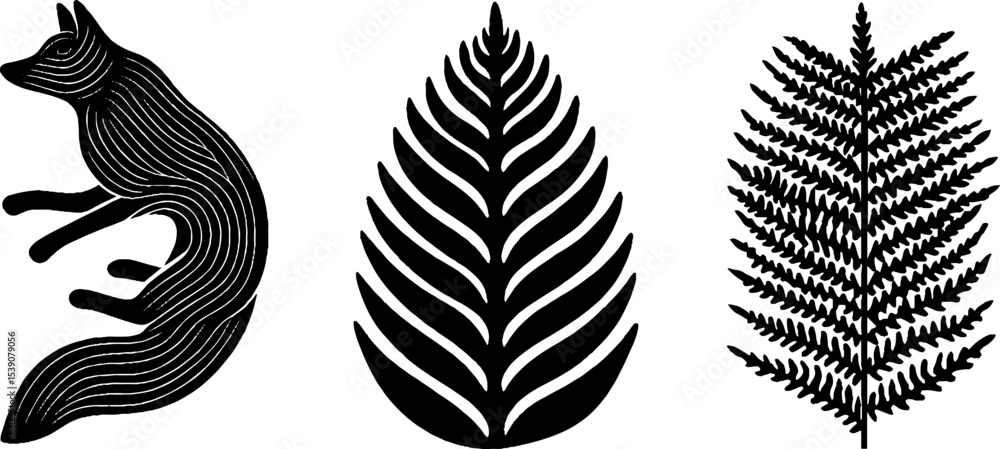 Aufkleber abstract fox and fern leaf composition with running motion elements