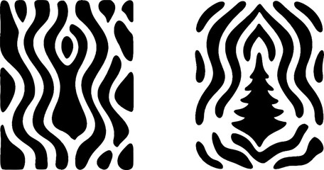Fototapeta premium Minimalist nature-inspired designs featuring forest path and pine tree campfire