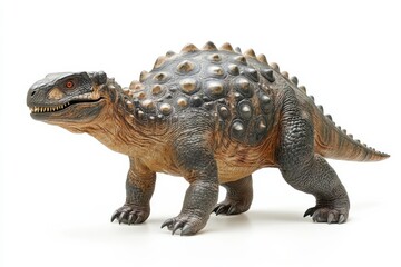 Obraz premium Armored Dinosaur Portrait Prehistoric Reptile Sculpture Ankylosaurus on White Background. Generative Ai