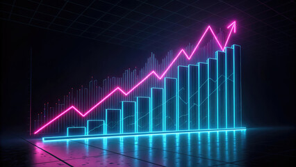 Fototapeta premium Neon Financial Chart with Upward Trend